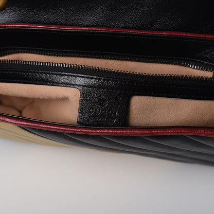 Gucci Vintage Effect Calfskin Matelasse Diagonal Striped Small Torchon GG Marmont Shoulder Bag Black Beige 9 of 11