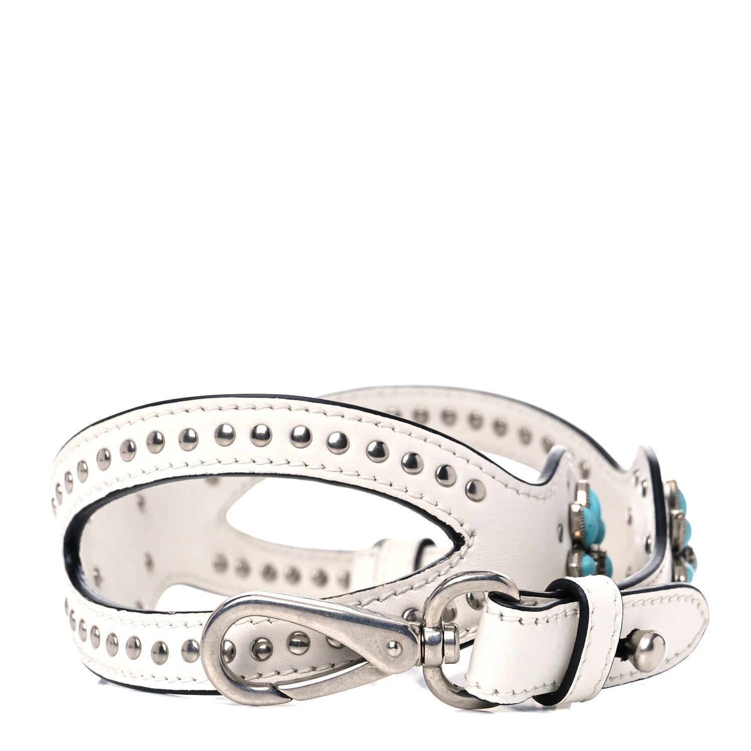 Prada Calfskin Studded Flower Shoulder Strap White 1 of 8
