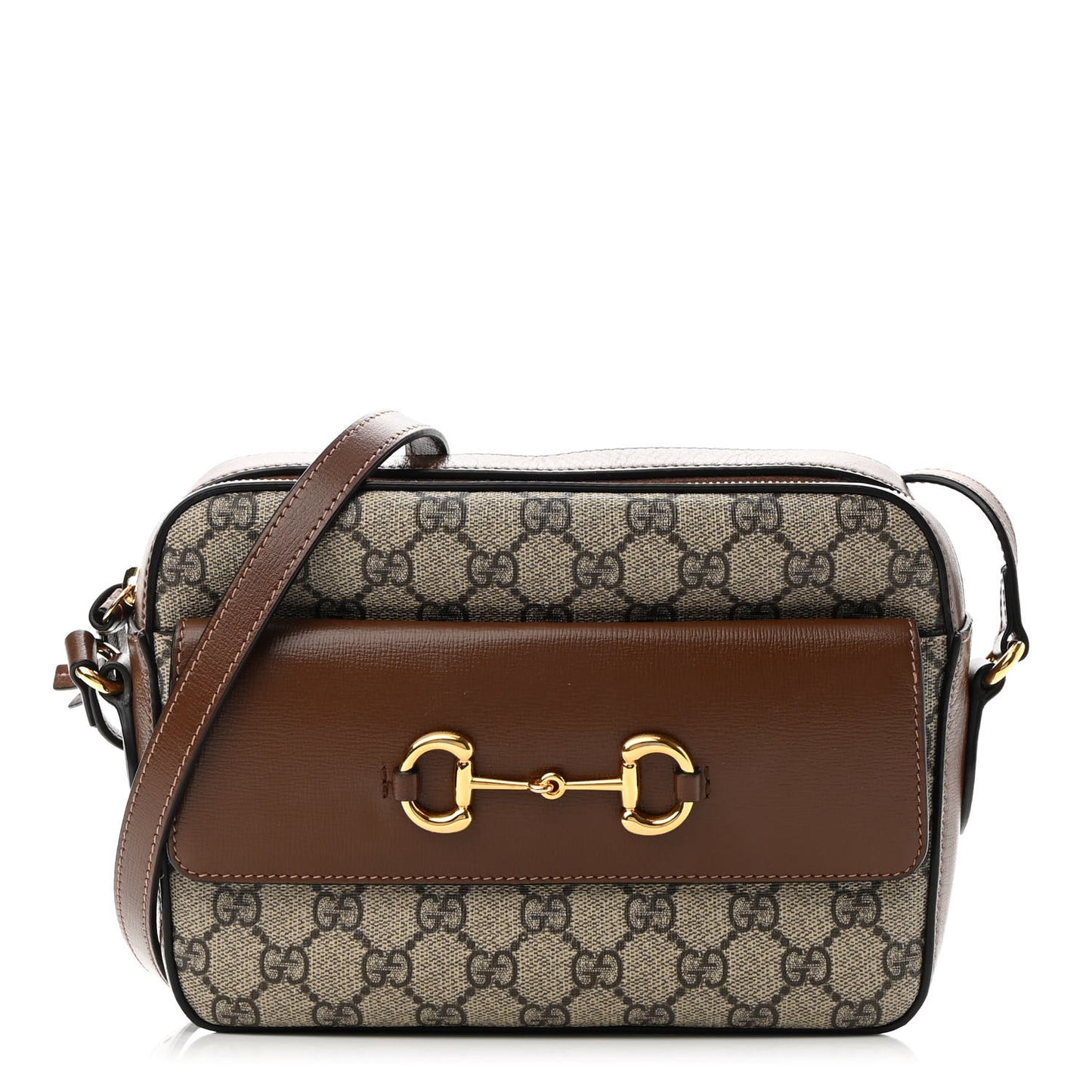 GG Supreme Monogram Small Horsebit 1955 Shoulder Bag Beige Brown Sugar