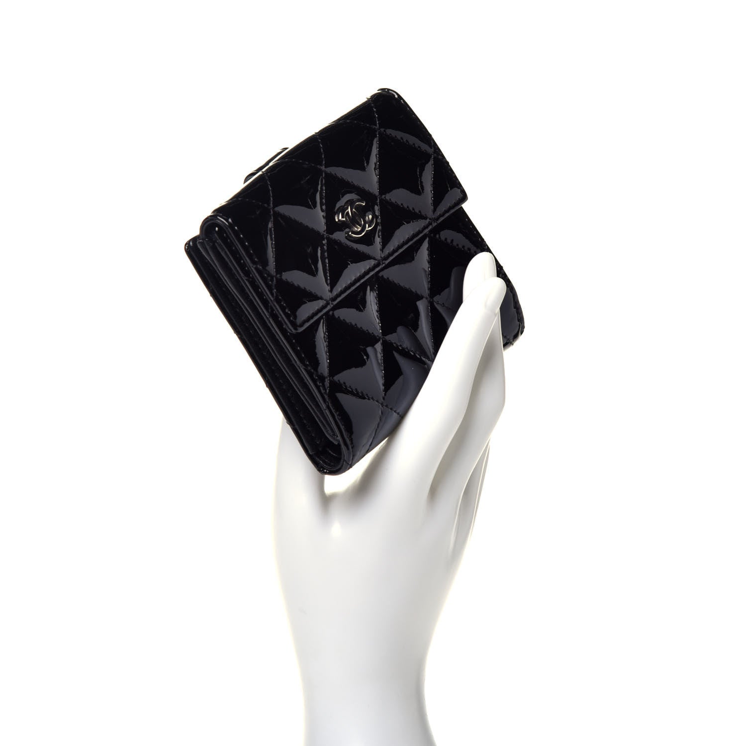 Chanel Patent Quilted Compact French Flap Wallet Black 2 of 7
