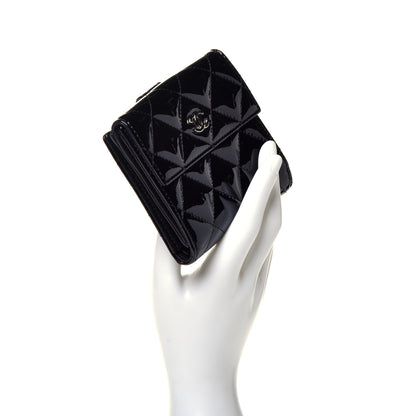 Chanel Patent Quilted Compact French Flap Wallet Black 2 of 7