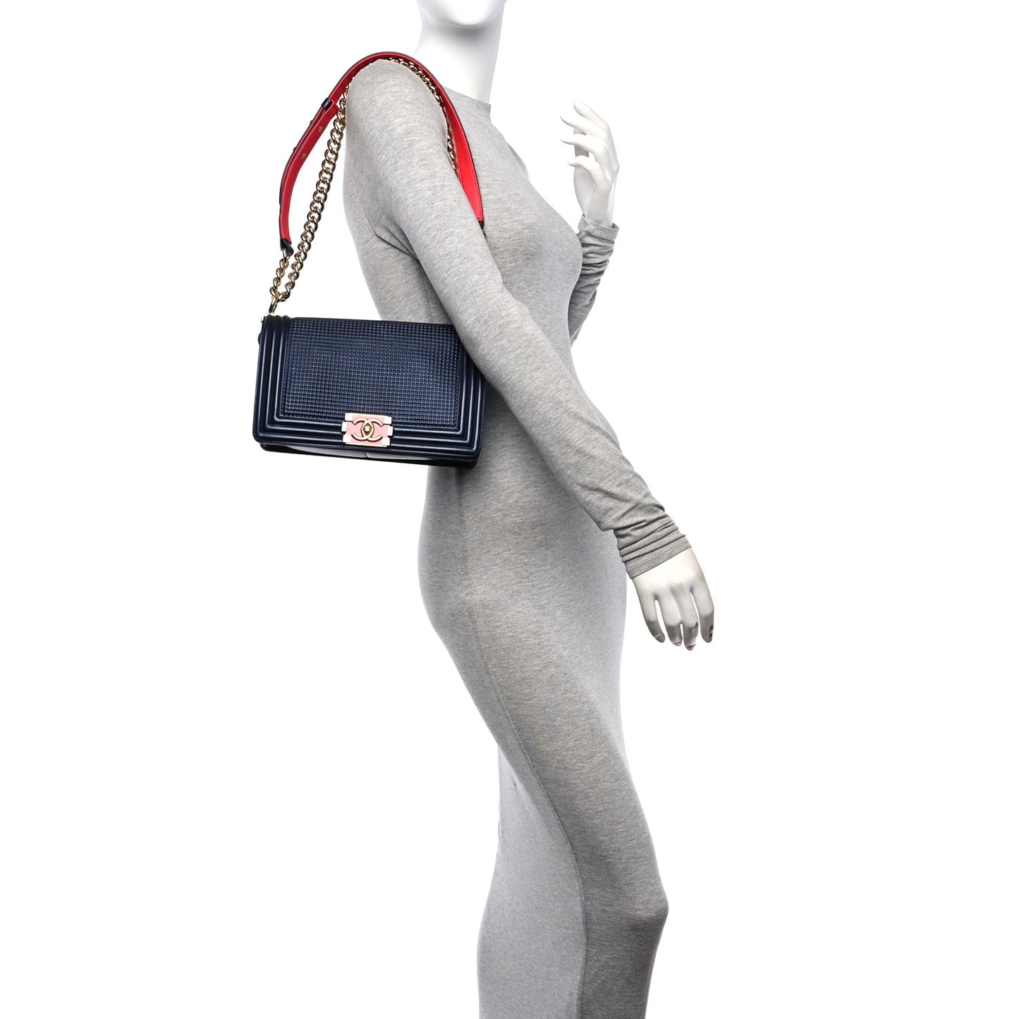 Lambskin Embossed Medium Boy Cube Flap Navy