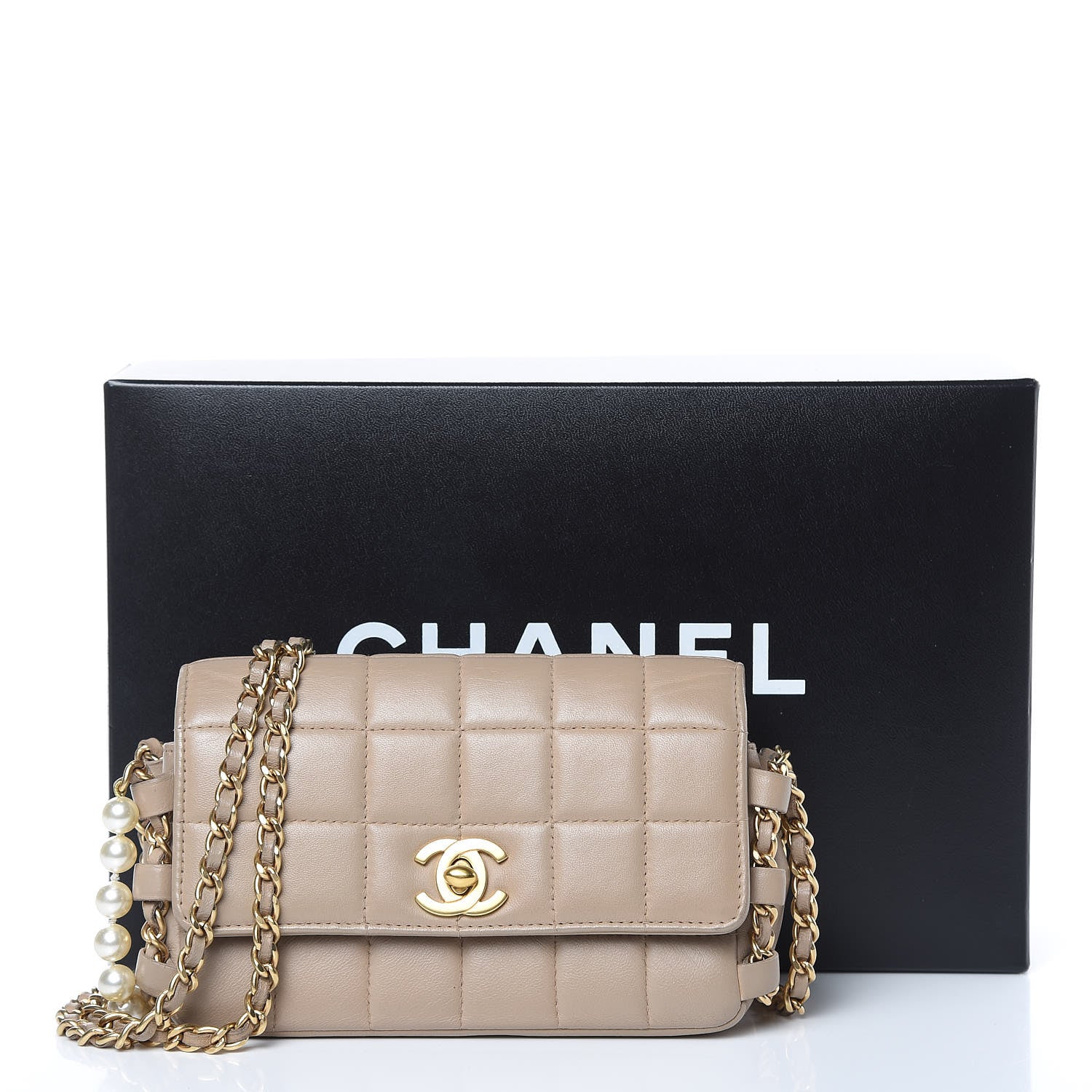 Chanel Lambskin Extra Mini Chocolate Bar Pearl Chain Flap Beige 14 of 14