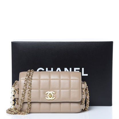 Chanel Lambskin Extra Mini Chocolate Bar Pearl Chain Flap Beige 14 of 14