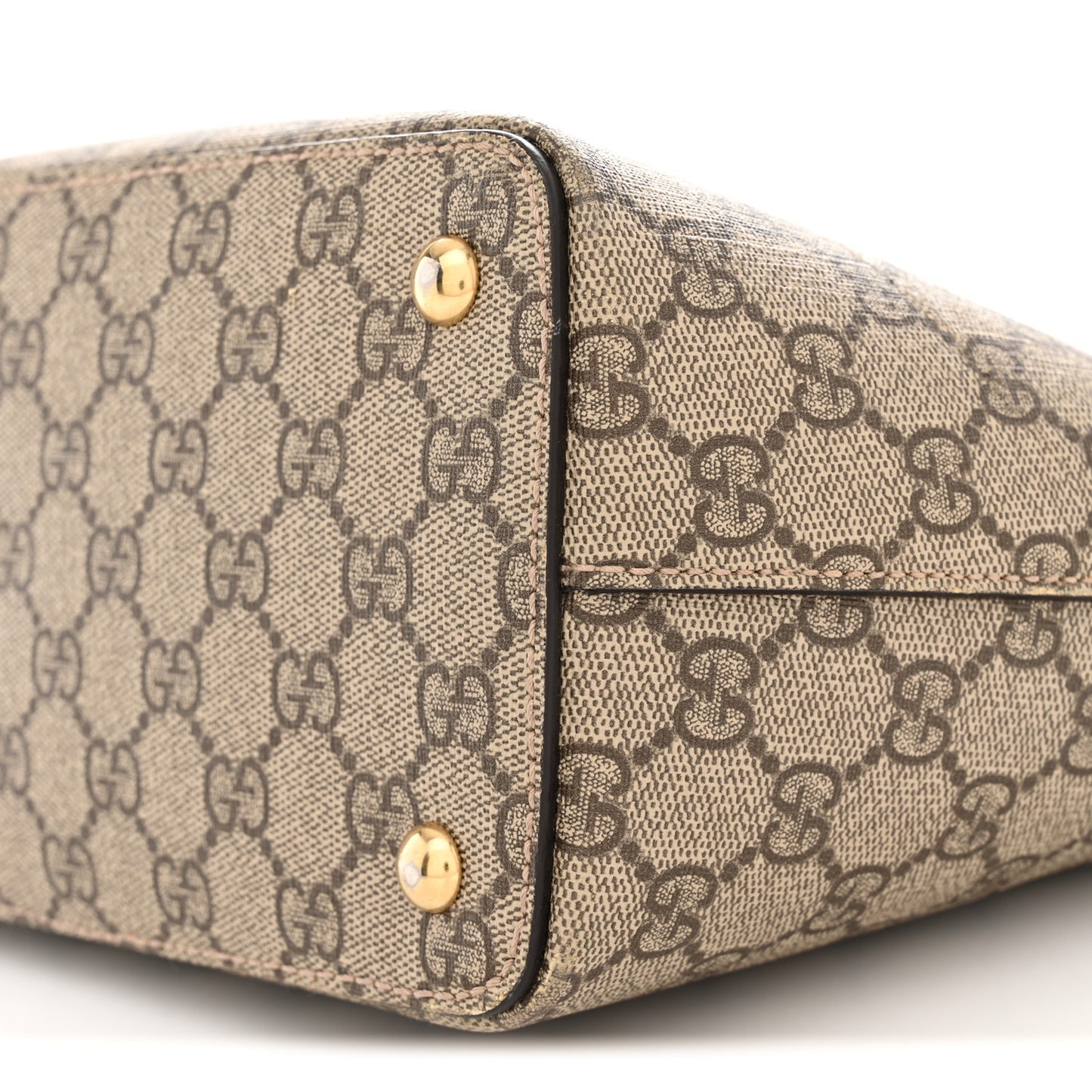 GG Supreme Monogram Medium Zippered Bucket Tote Beige Hibiscus Red New Rosette