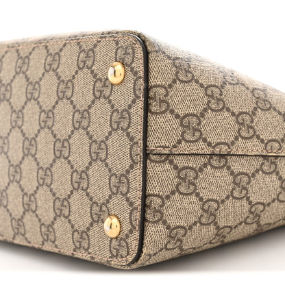 Gucci GG Supreme Monogram Medium Zippered Bucket Tote Beige Hibiscus Red New Rosette 10 of 12