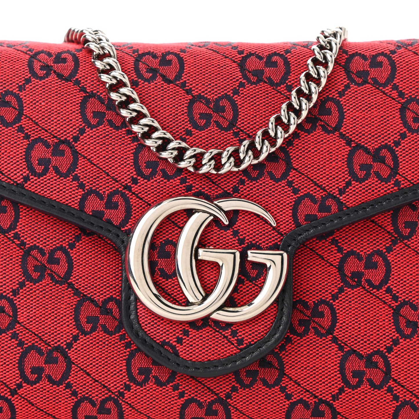 Monogram Multicolor Matelasse Diagonal GG Marmont Chain Wallet Red Blue