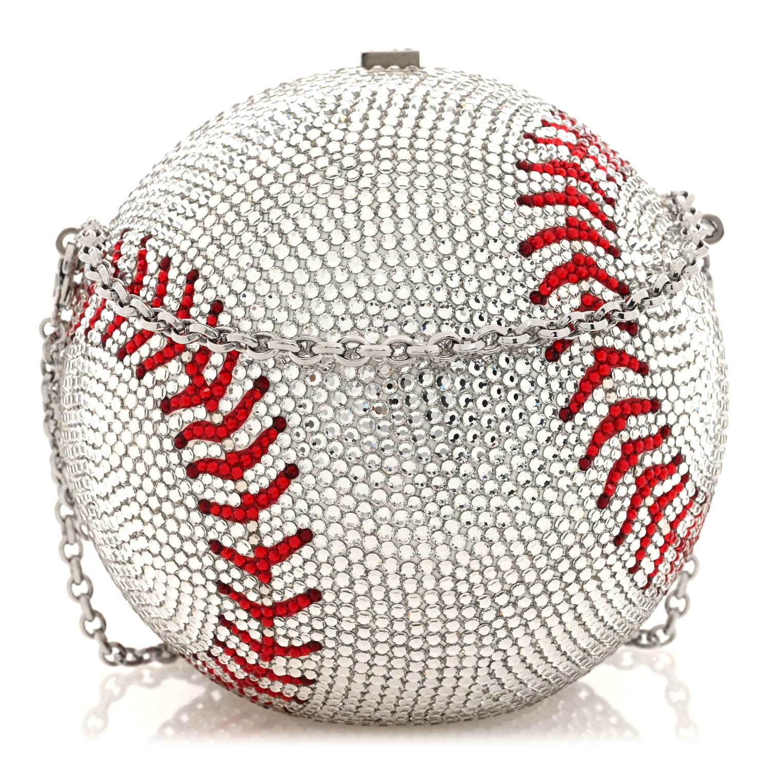 Judith Leiber Crystal Baseball Clutch Silver 1 of 10