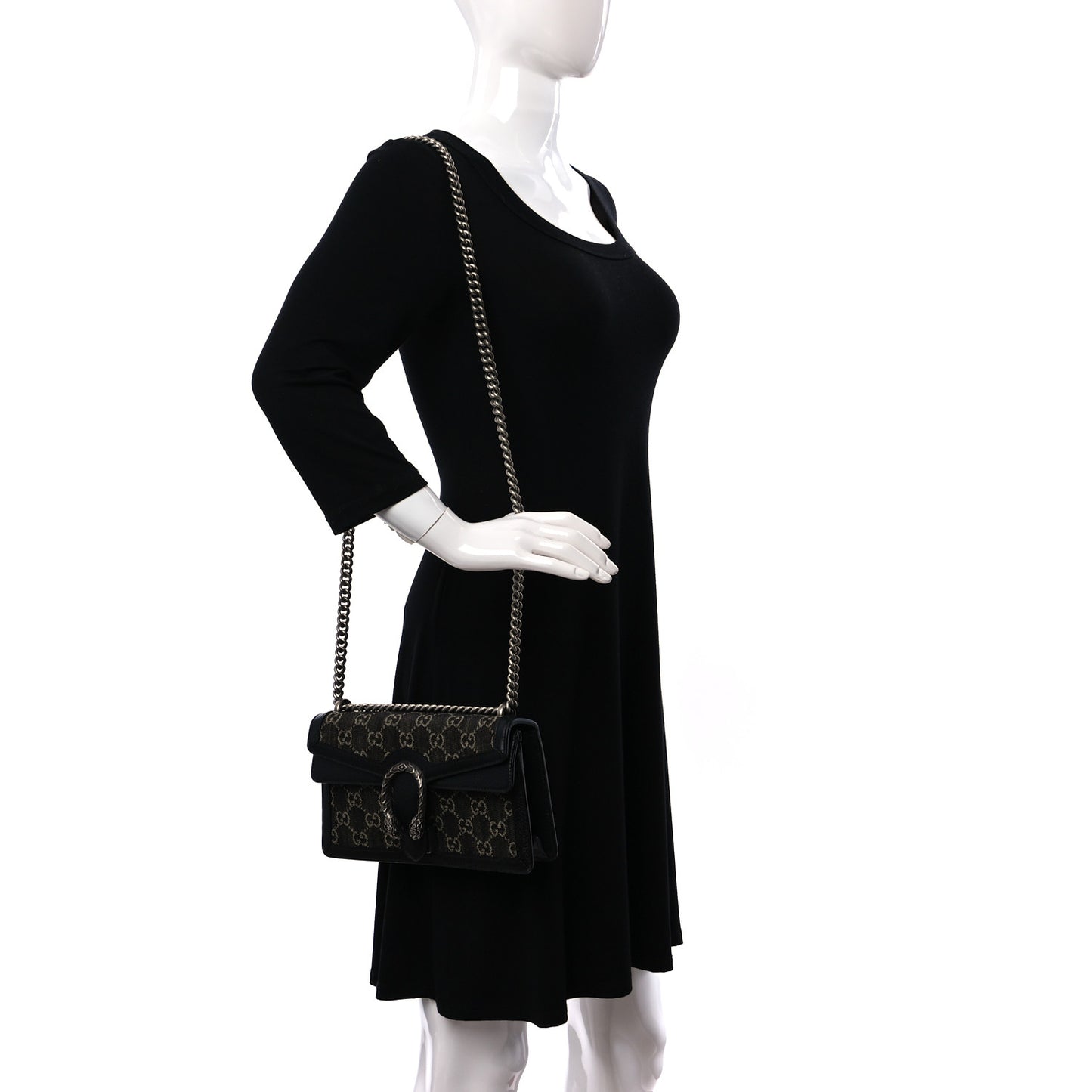 Jacquard Black Denim GG Monogram Textured Dollar Calfskin Small Dionysus Shoulder Bag Black Ivory