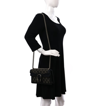 Gucci Jacquard Black Denim GG Monogram Textured Dollar Calfskin Small Dionysus Shoulder Bag Black Ivory 2 of 8