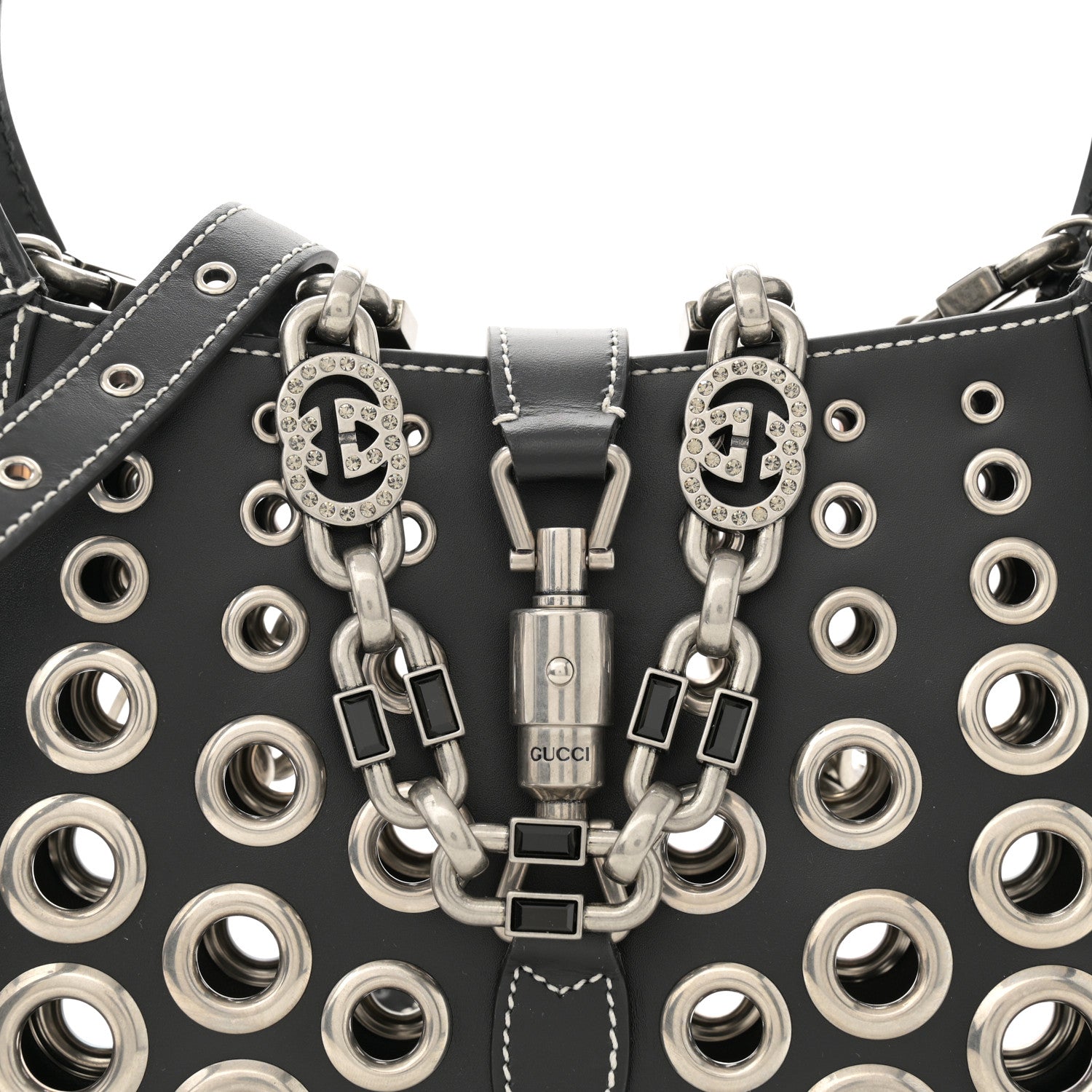 Gucci Calfskin Ha Ha Ha Jackie 1961 Eyelet Hobo Black 8 of 11