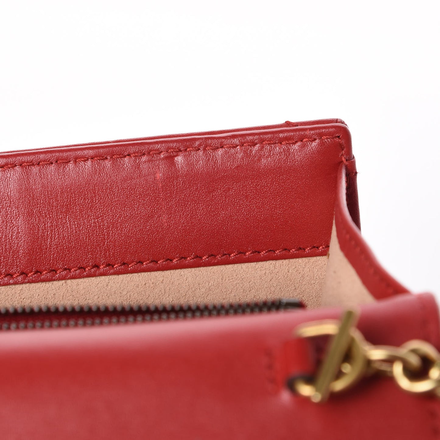 Calfskin Matelasse Mini GG Marmont Chain Wallet Hibiscus Red