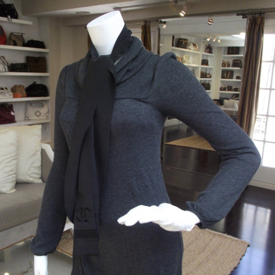 Long Silk CC Logo Stitched Scarf Black