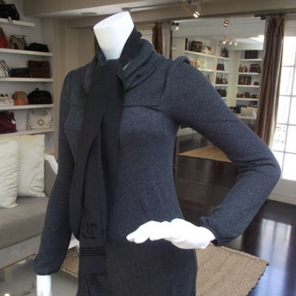 Chanel Long Silk CC Logo Stitched Scarf Black 2 of 5