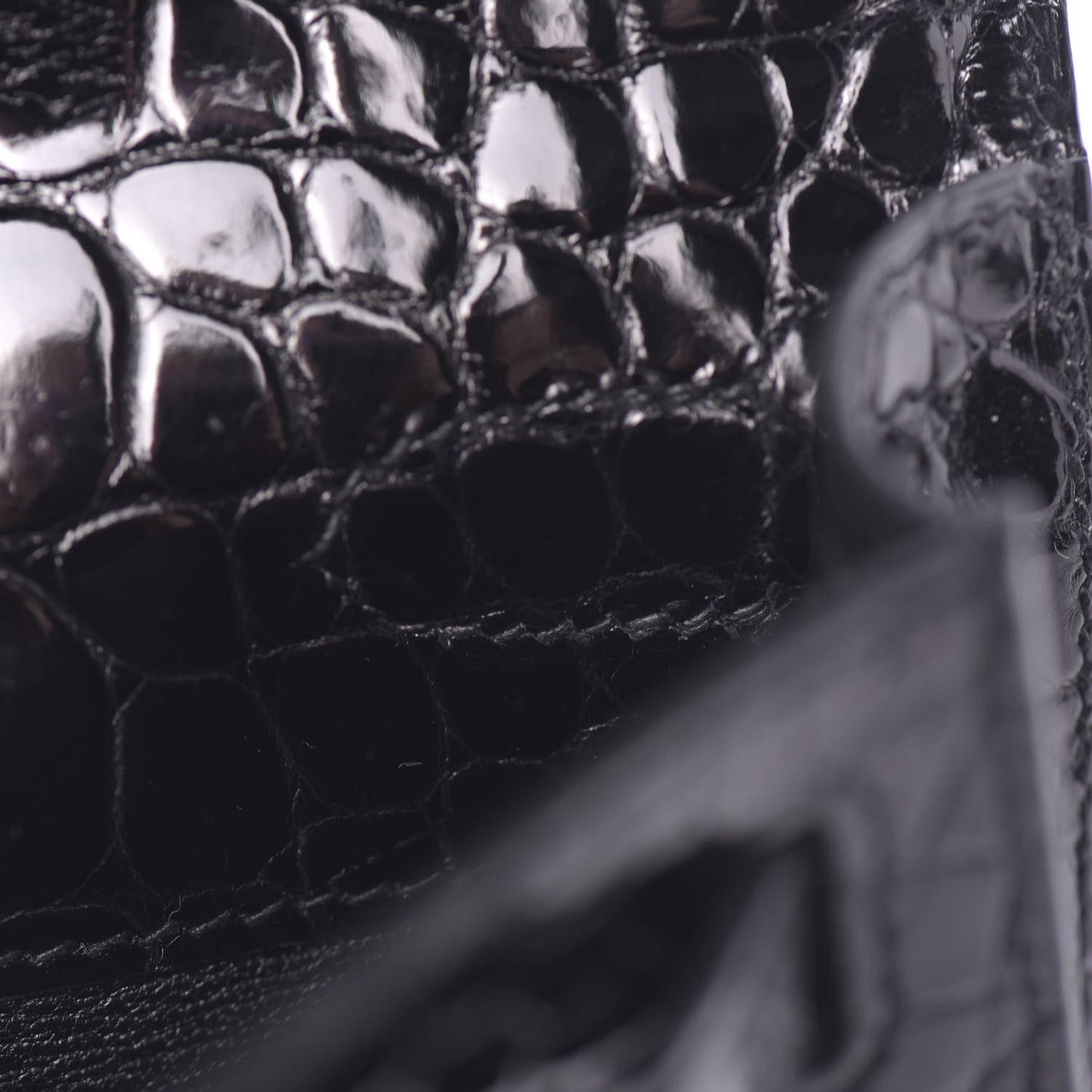 Shiny Porosus Crocodile Kelly Cut Pochette Black