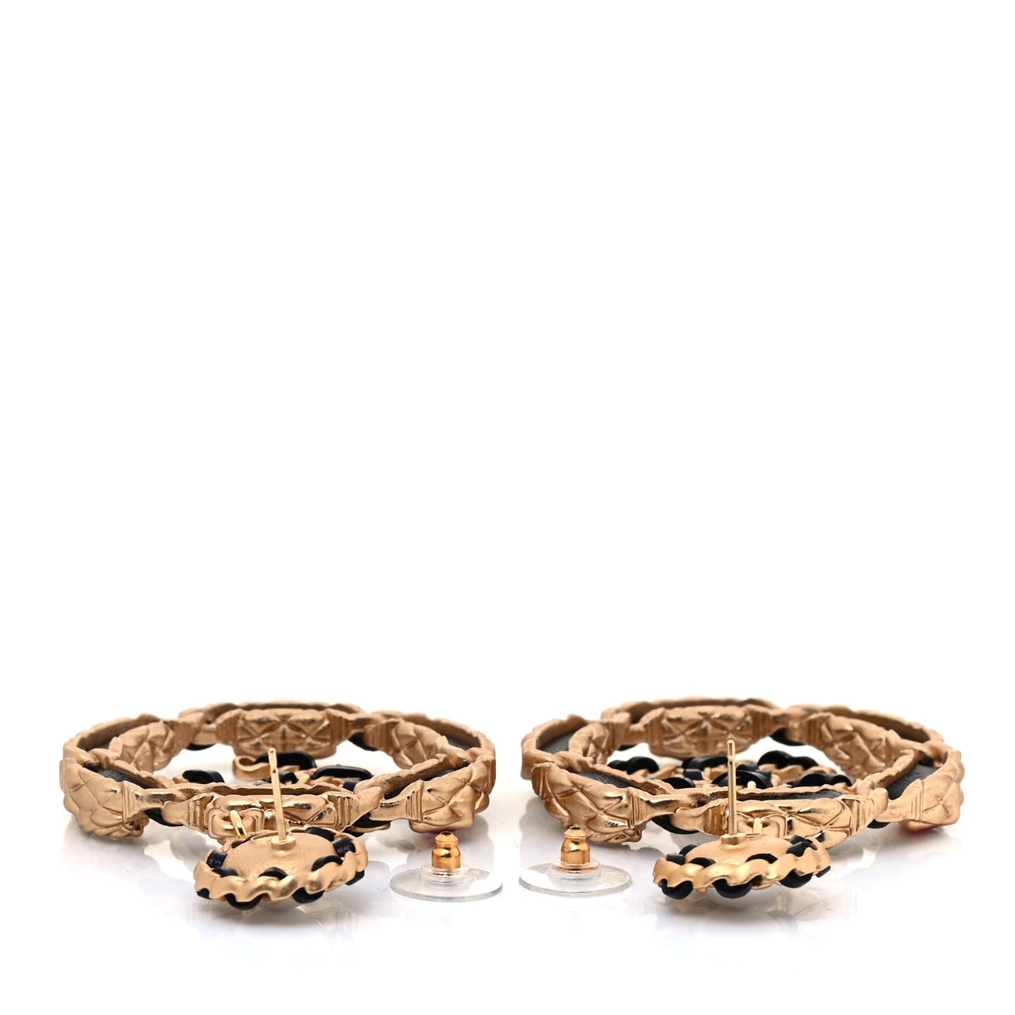 Lambskin Calfskin Pearl CC Hoop Earrings Gold Black Multicolor