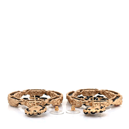 Chanel Lambskin Calfskin Pearl CC Hoop Earrings Gold Black Multicolor 3 of 3