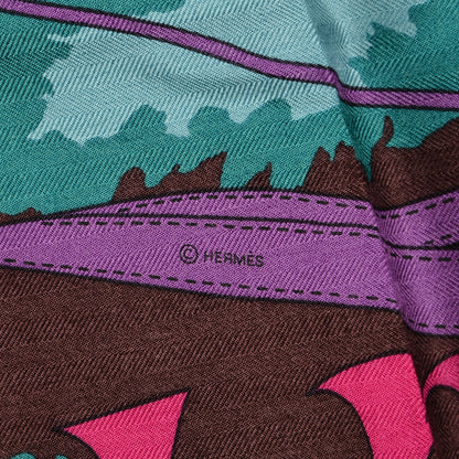 Hermes Cashmere Silk Monsieur Et Madame Shawl 140 Rouge H Fuchsia Canard 3 of 5