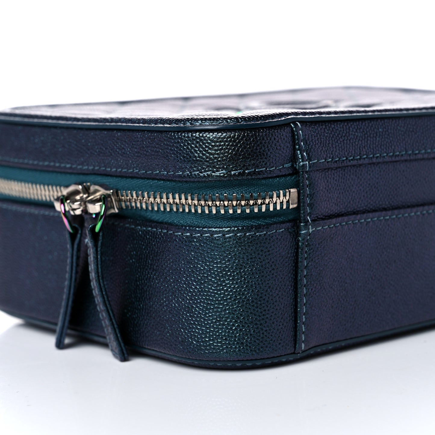 Iridescent Caviar Quilted Medium CC Filigree Vanity Case Dark Turquoise