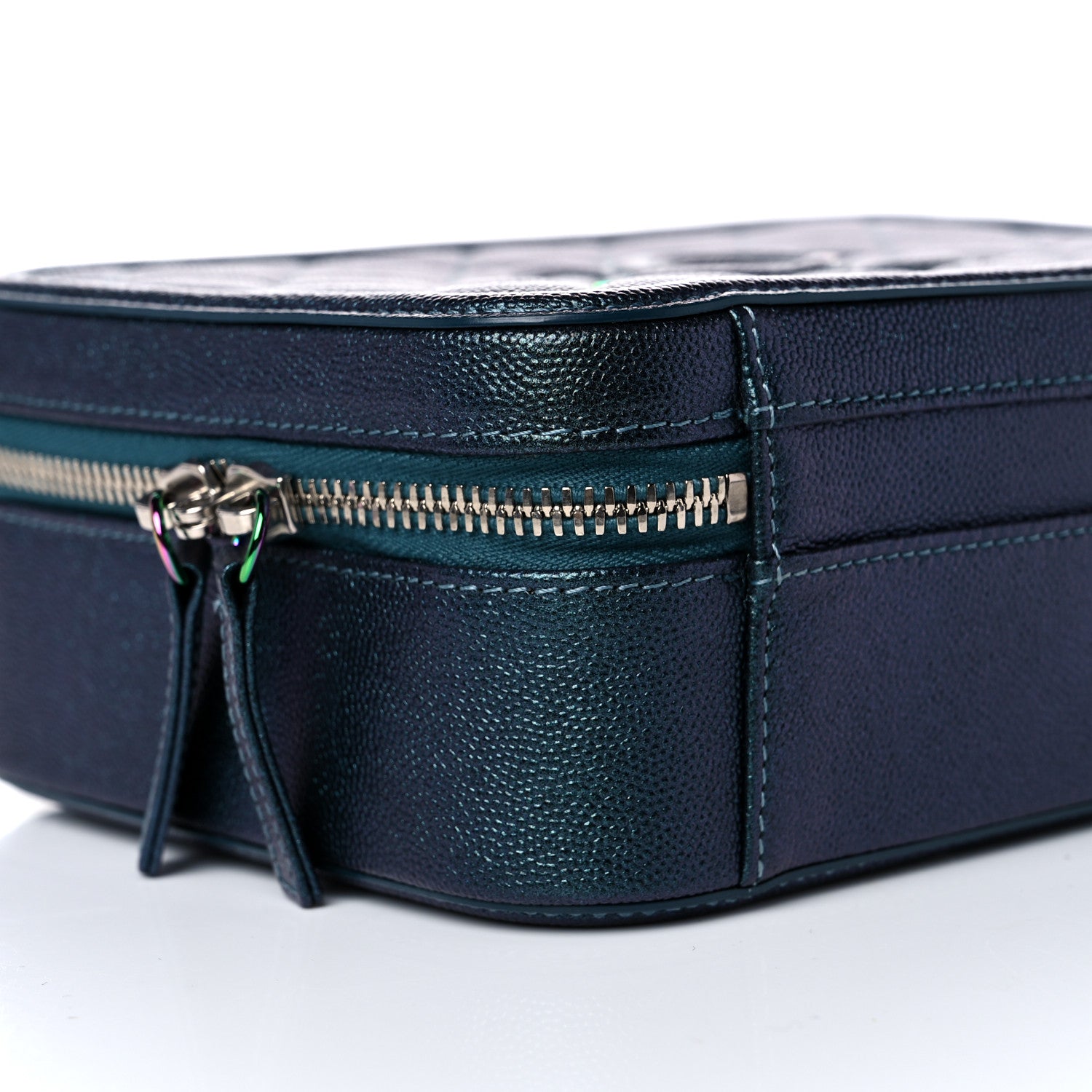Chanel Iridescent Caviar Quilted Medium CC Filigree Vanity Case Dark Turquoise 8 of 10