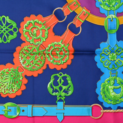 Hermes Silk Cuivreries Scarf 90 Marine Fuschia Vert 1 of 6