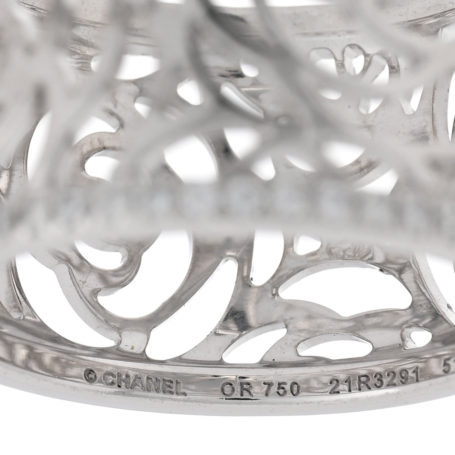 Chanel 18K White Gold Diamond Camellia Ajoure Band Ring 51 5.75 4 of 5