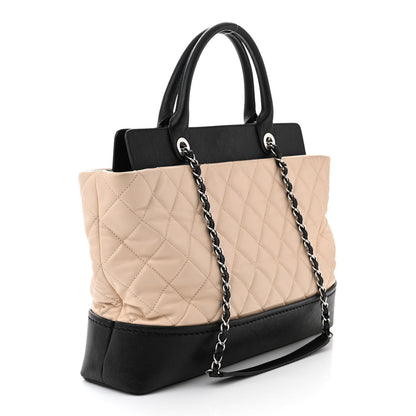 Chanel Calfskin Caviar Quilted Large Shopping Tote Beige Black 3 of 13