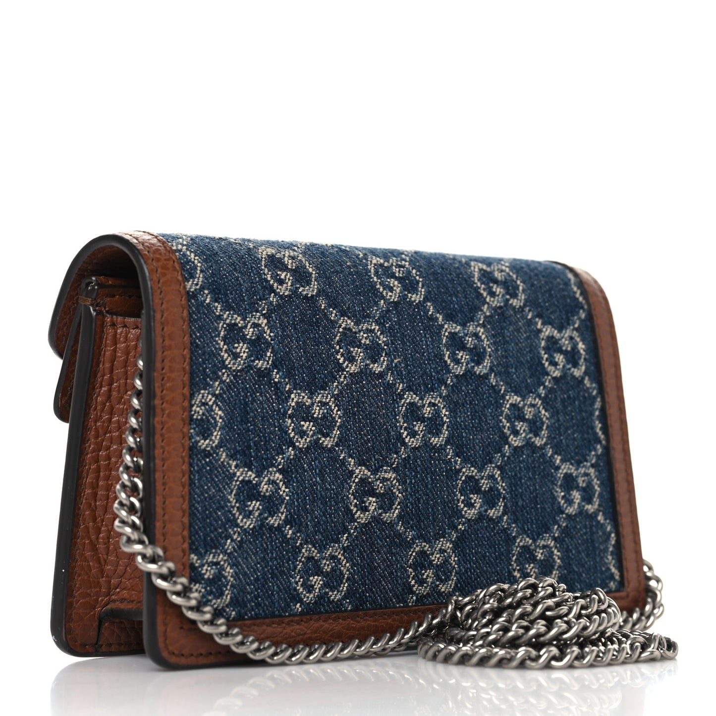 New Denim GG Monogram Dollar Calfskin Enamel Super Mini Dionysus Shoulder Bag Blue Tea Cuir Epilog Electric Blue