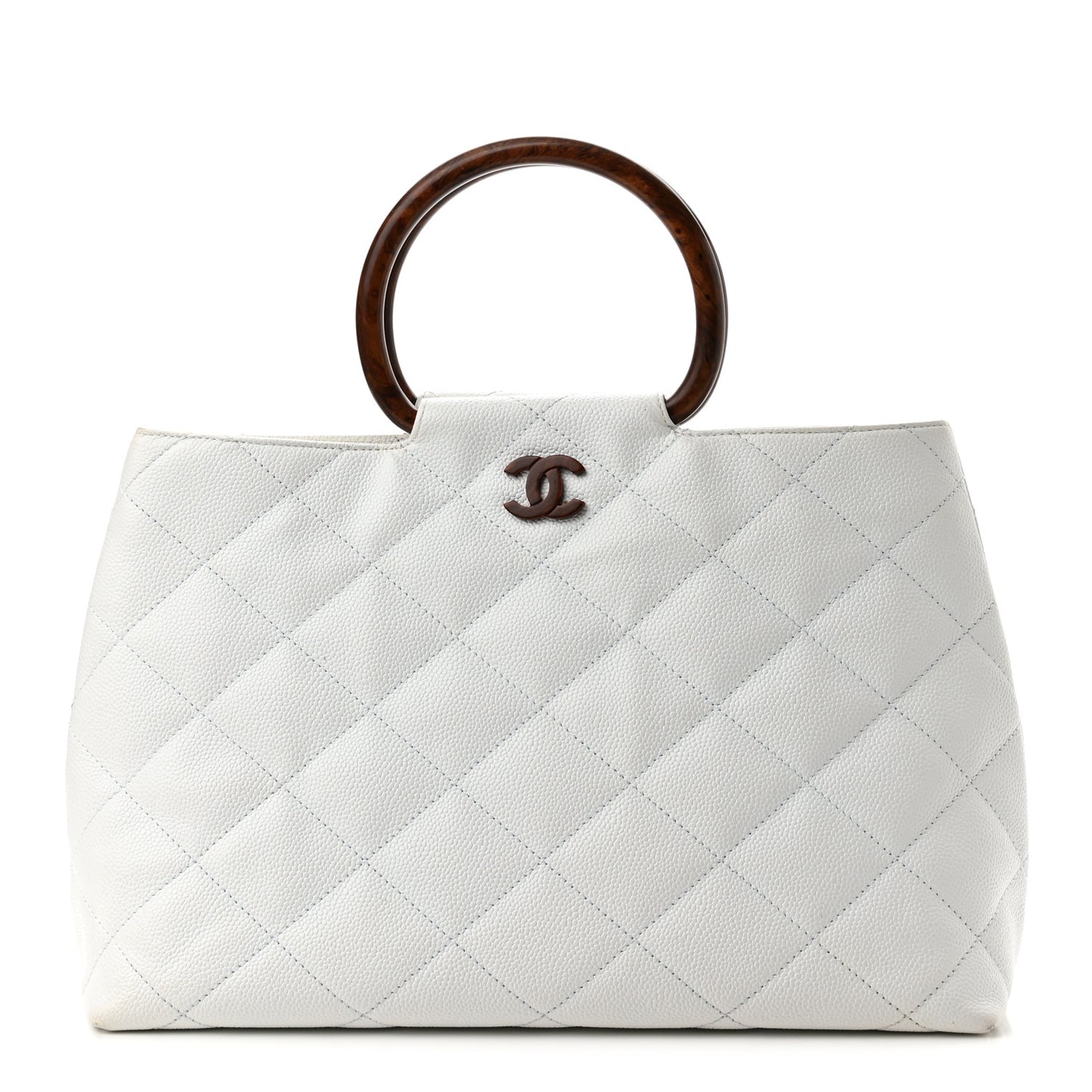Caviar CC Wood Handle Tote White