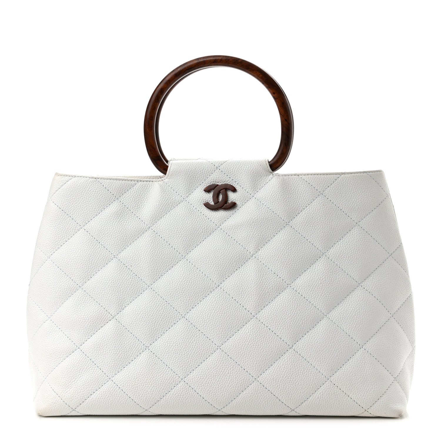 Chanel Caviar CC Wood Handle Tote White 1 of 9
