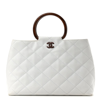 Chanel Caviar CC Wood Handle Tote White 1 of 9