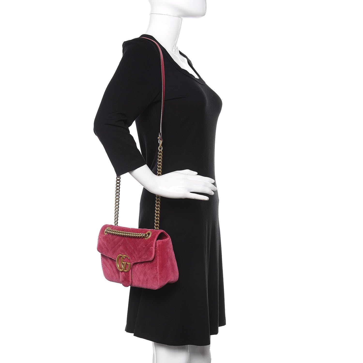 Gucci Velvet Matelasse Small GG Marmont Shoulder Bag Light Raspberry Rose 2 of 10