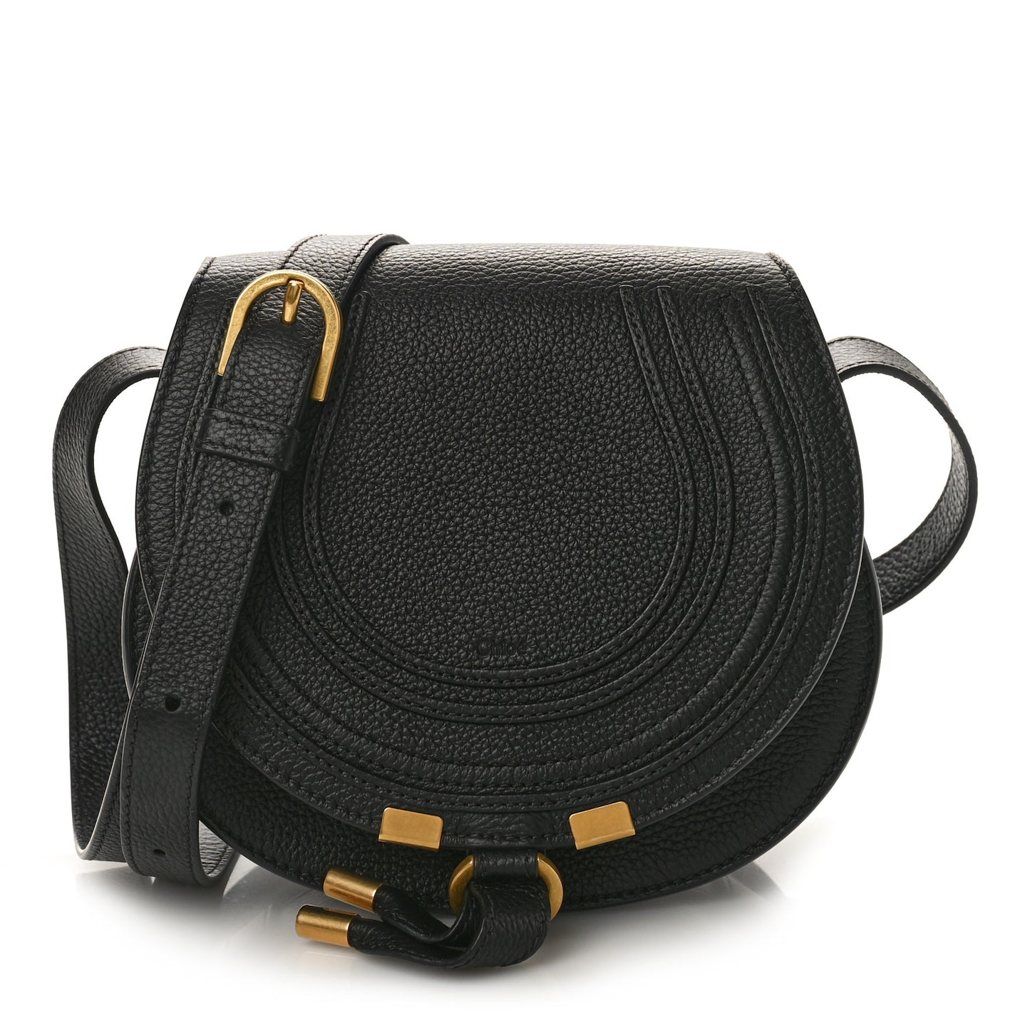 Grained Calfskin Small Marcie Saddle Bag Black