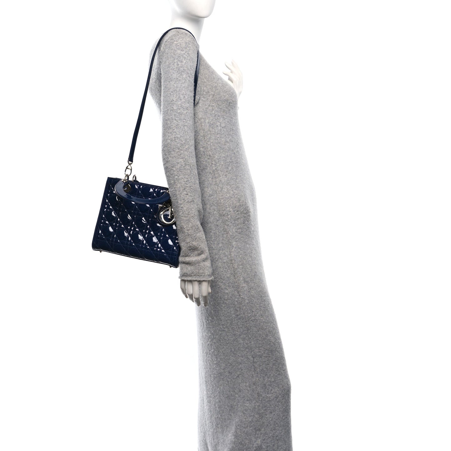 Patent Cannage Medium Lady Dior Navy Blue