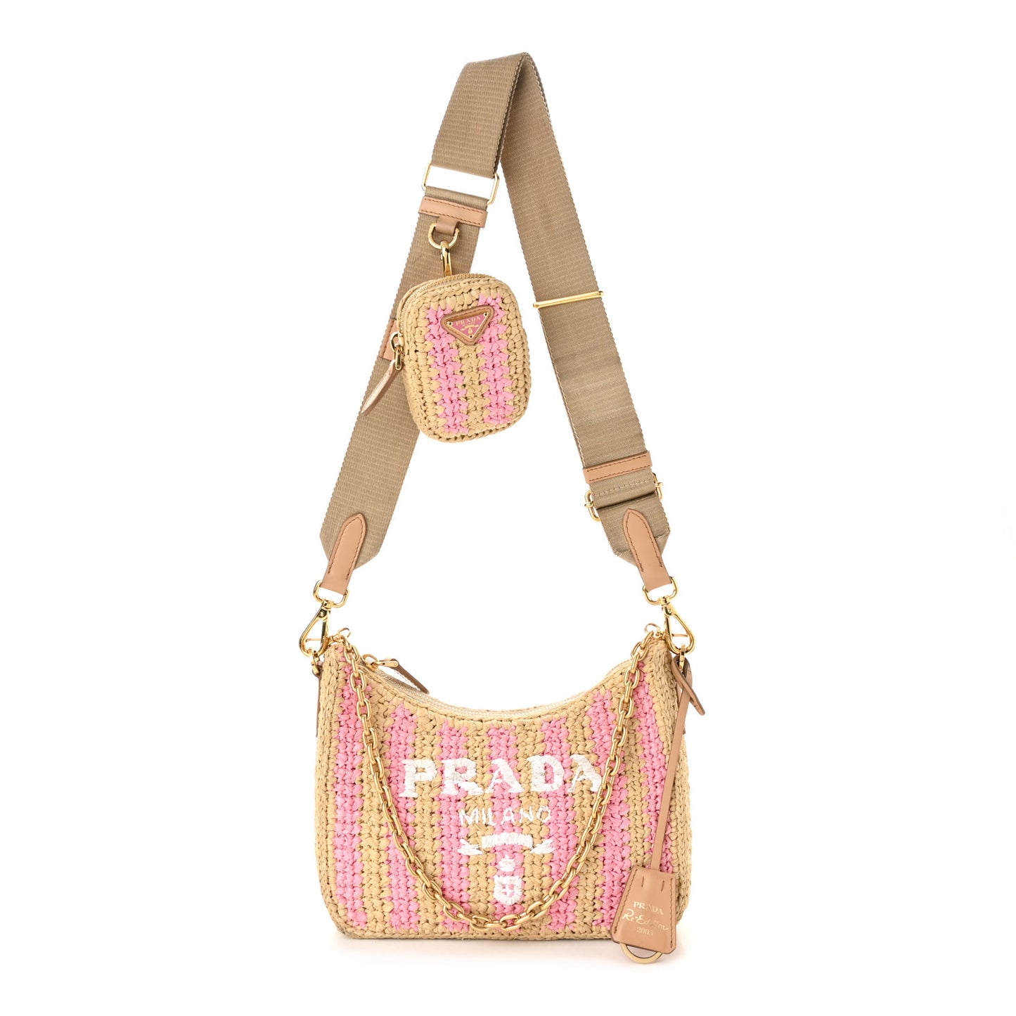 Yarn Raffia Effect Crochet Striped Re-Edition 2005 Shoulder Bag Naturale Petalo