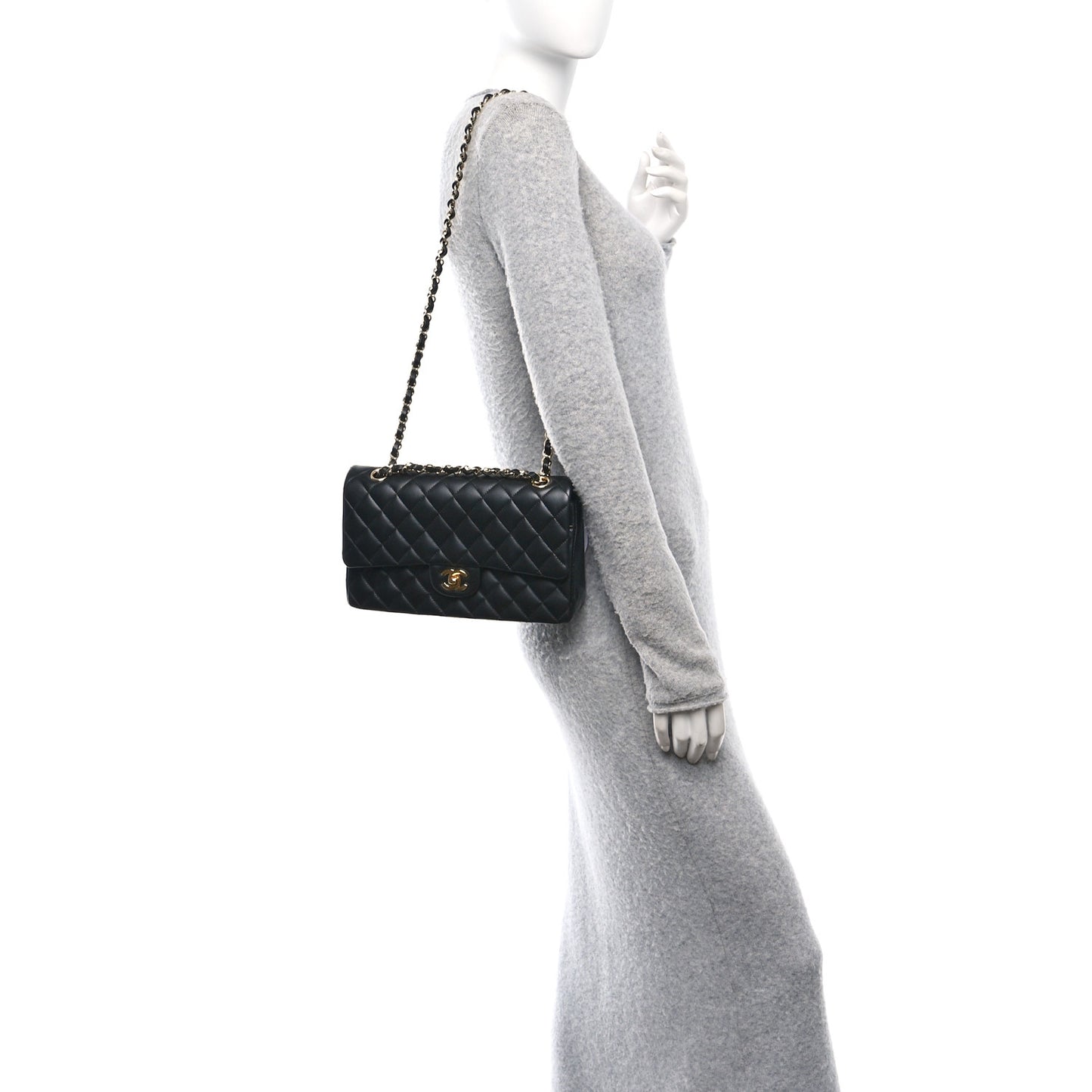 Lambskin Quilted Medium Double Flap Black