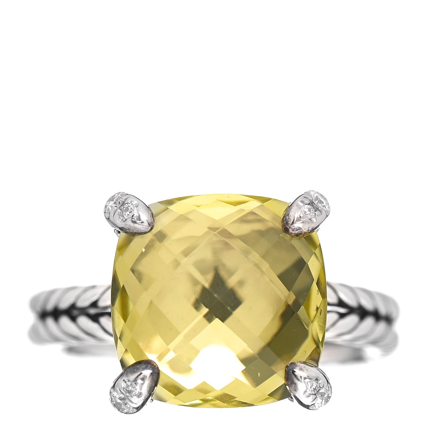 David Yurman Sterling Silver Diamond Lemon Citrine 11mm Chatelaine Ring 49 5 1 of 5