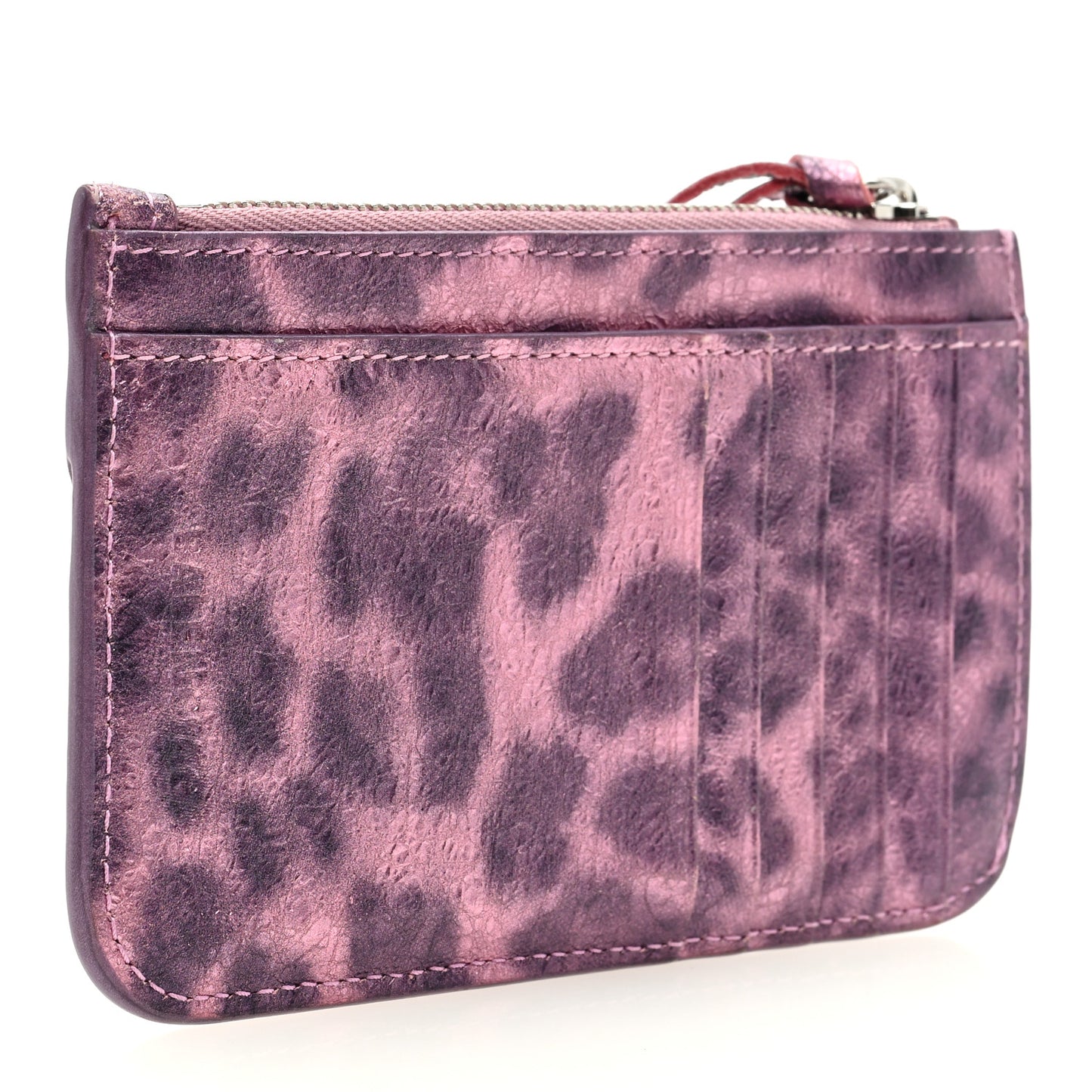 Metallic Agneau Leopard Print Le Cagole Coin Card Holder Pink