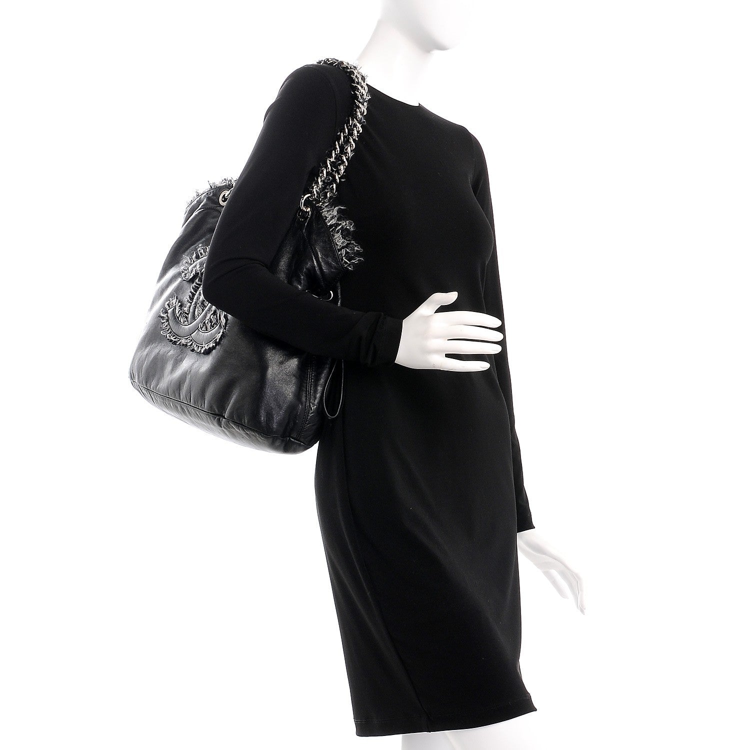 Chanel Tweed Lambskin Drawstring Tweedy Tote Black 2 of 11
