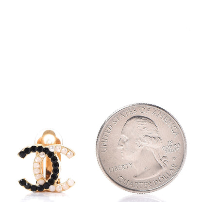 Chanel Pearl Crystal CC Clip On Earrings Gold 2 of 4