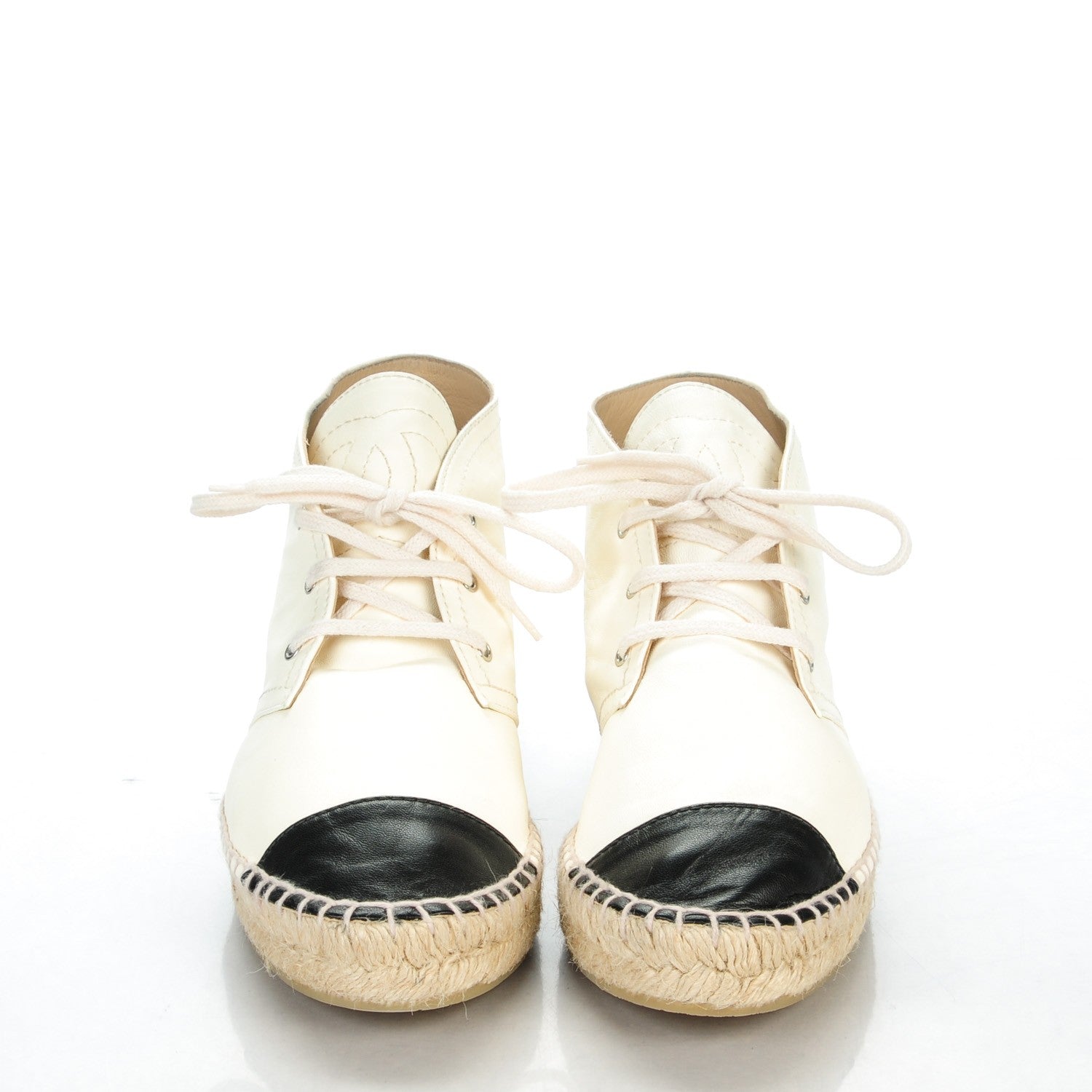 Chanel Lambskin Cap Toe Lace Up Espadrilles 39 White Black 2 of 8