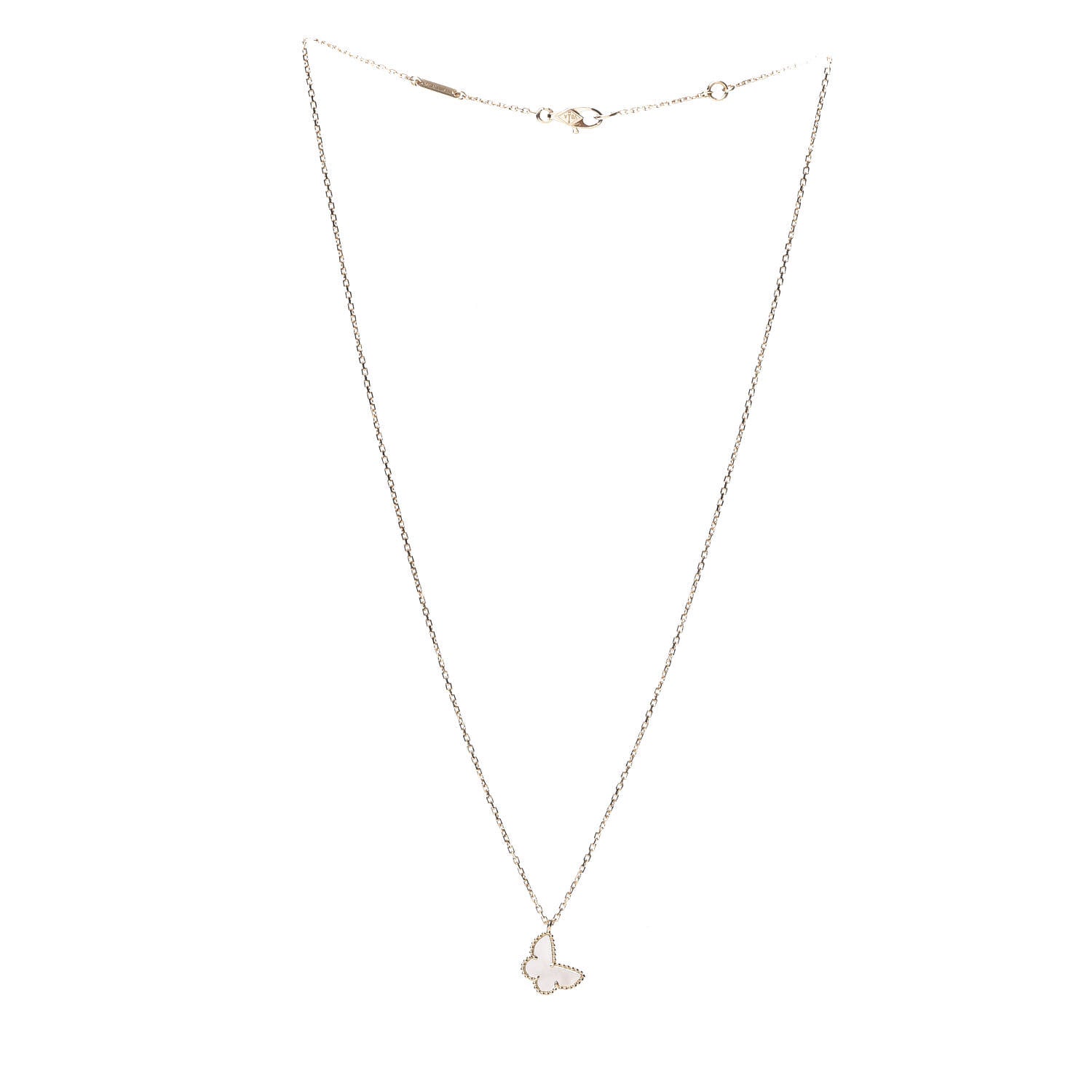 Van Cleef & Arpels 18K Yellow Gold Mother of Pearl Sweet Alhambra Butterfly Pendant Necklace 3 of 7