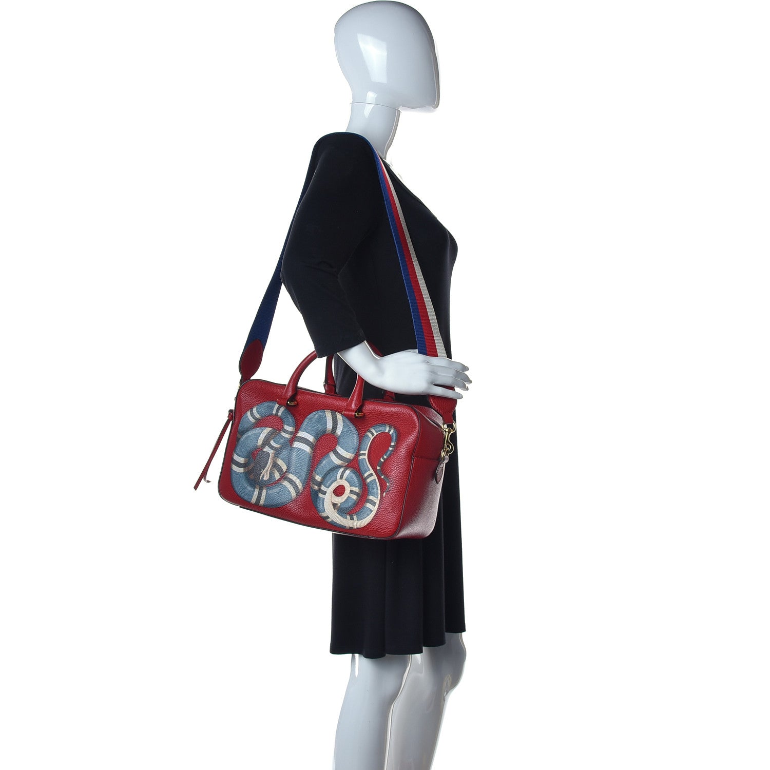 Gucci Calfskin Sylvie Web Kingsnake Print Top Handle Shoulder Bag Red 2 of 18