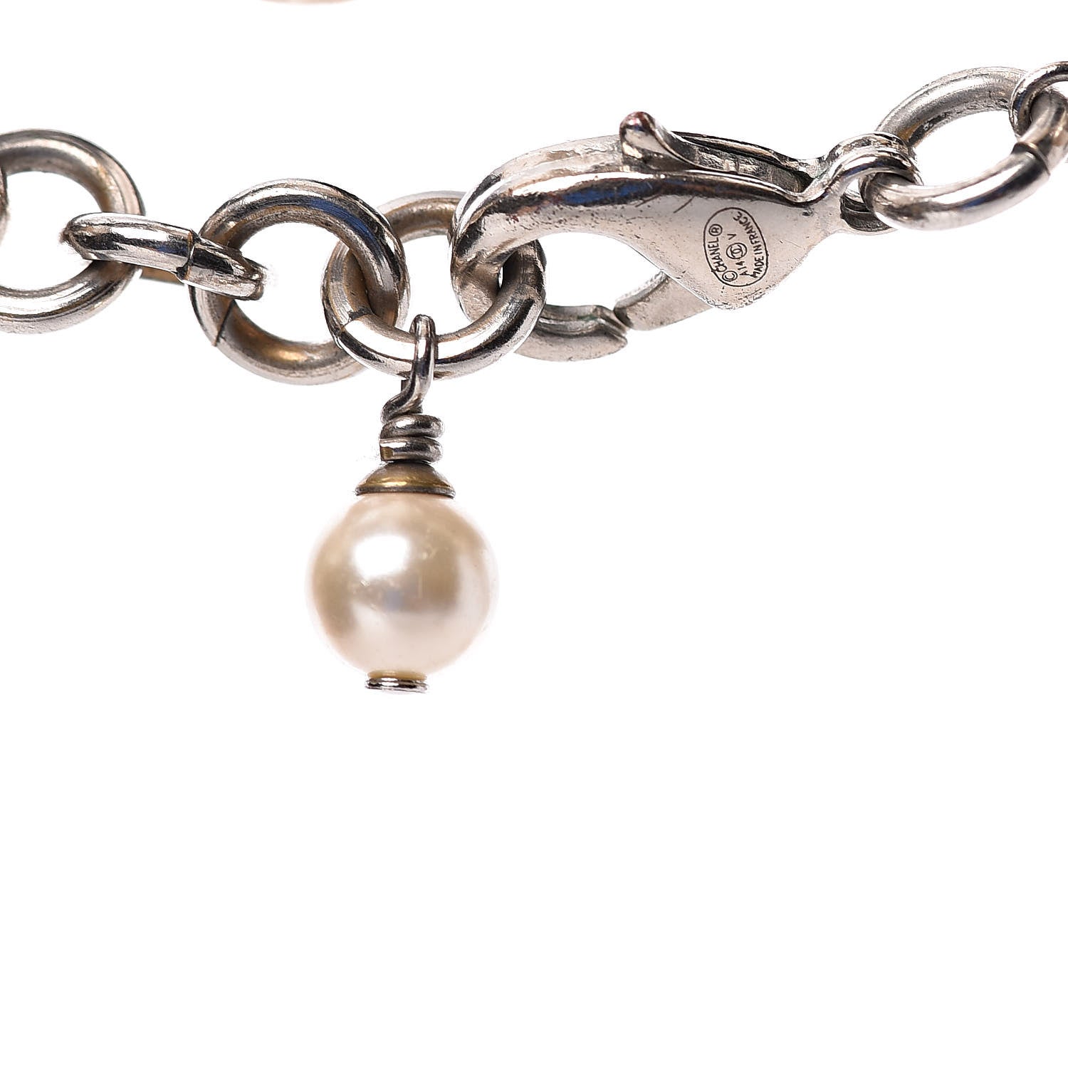 Chanel Graduated Pearl Crystal CC Long Necklace Silver 4 of 9