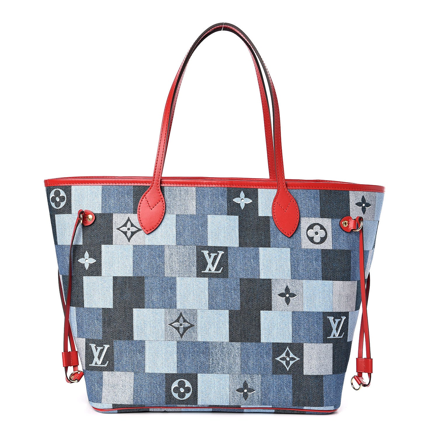 Louis Vuitton Denim Damier Monogram Patchwork Neverfull Blue Rouge 1 of 10