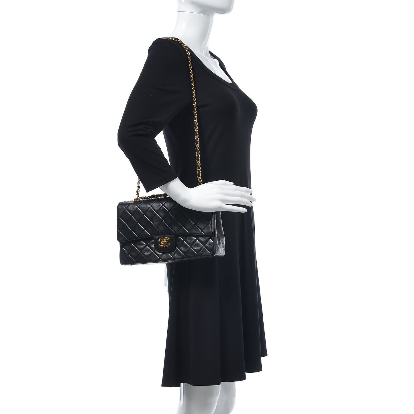 Lambskin Quilted Medium Double Flap Black