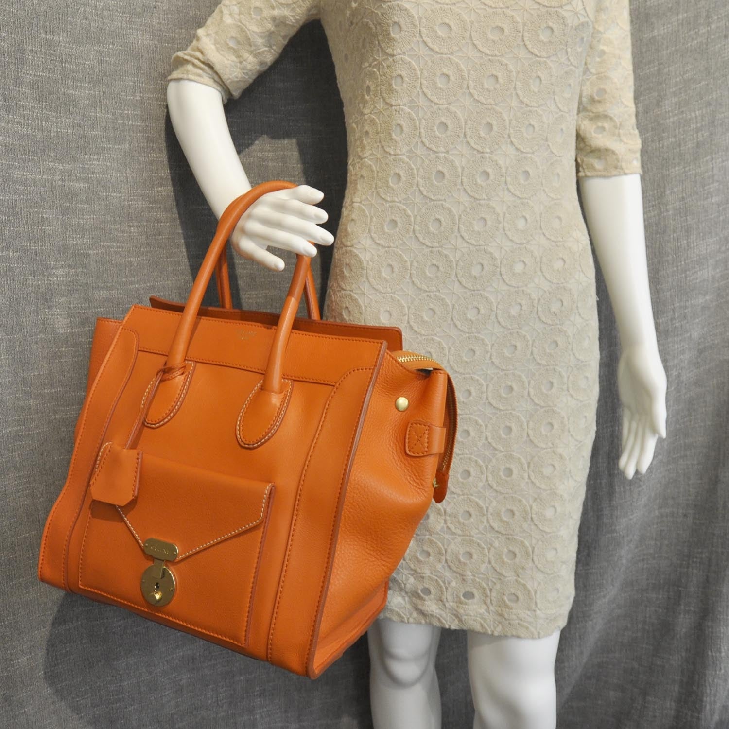 Celine Smooth Calfskin Mini Envelope Luggage Tote Orange 2 of 8
