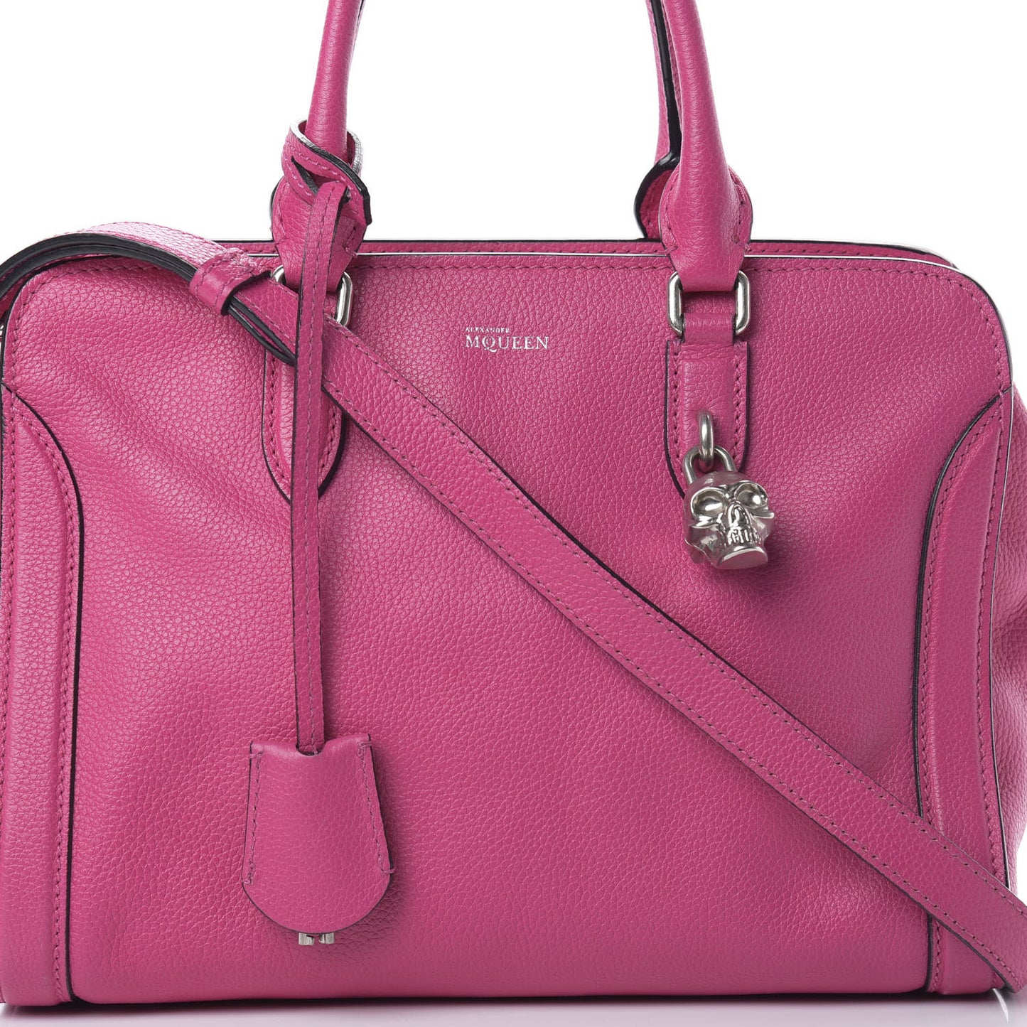 Pebbled Calfskin Small Skull Padlock Zip Around Tote Bouganville