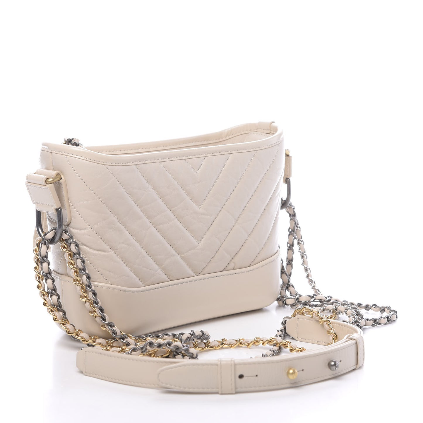 Aged Calfskin Chevron Quilted Small Gabrielle Hobo Beige Clair