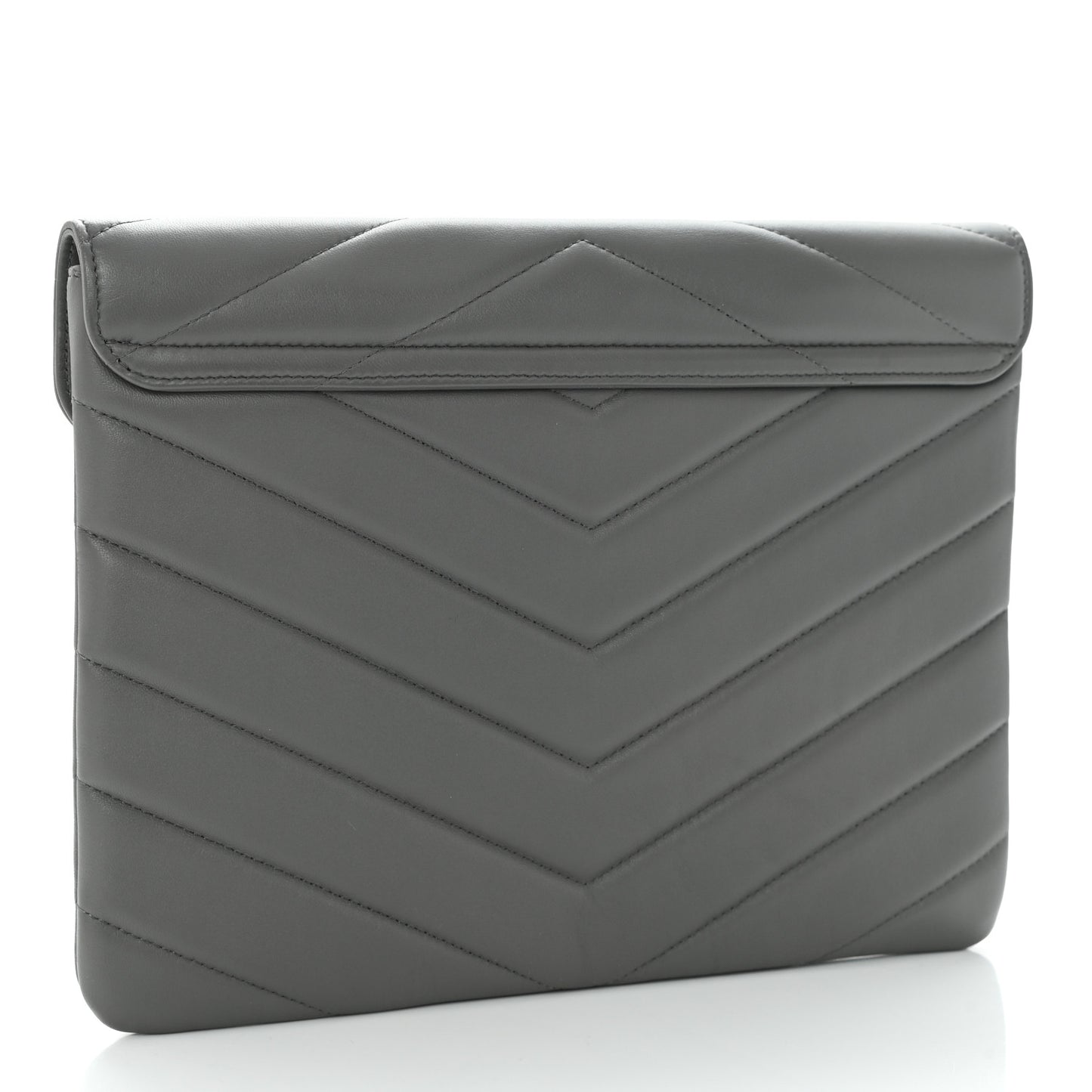 Calfskin Chevron Quilted CC Button Envelope Pouch Grey